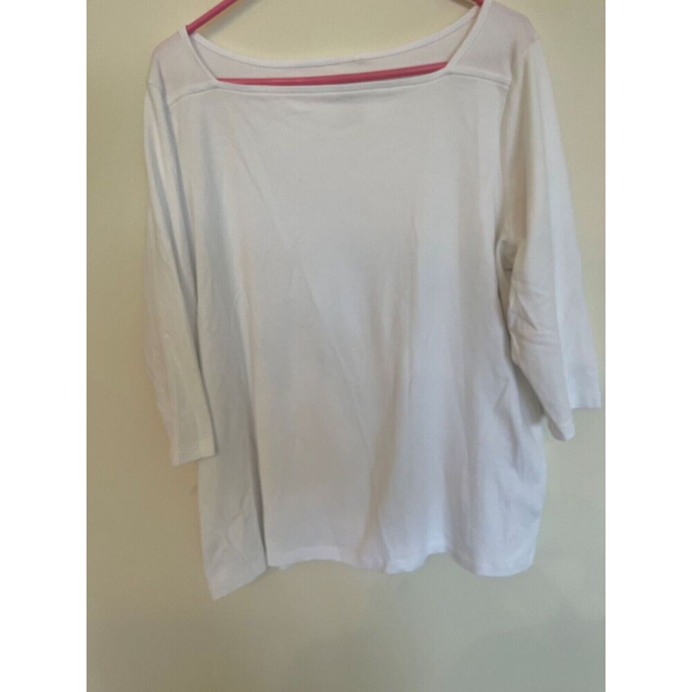 Isaac Mizrahi Life Essentials 1X Women's White Boat-Neck, Elbow Sleeve T Top